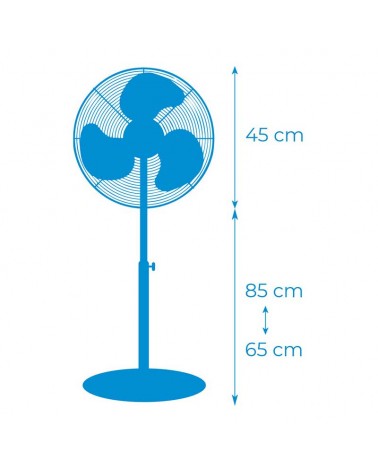 White standing fan 45W blades 40cm adjustable height 110-130cm