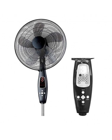 Black standing fan with control 60W blades 40cm adjustable height 110-130cm