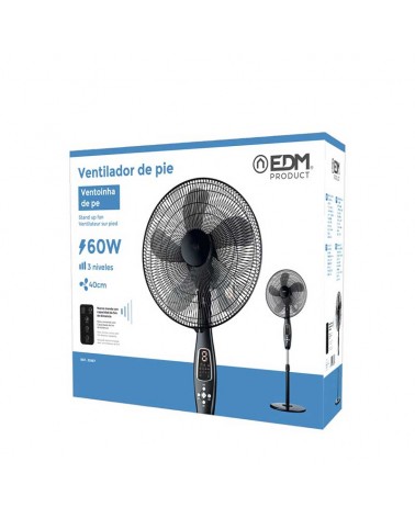 Black standing fan with control 60W blades 40cm adjustable height 110-130cm