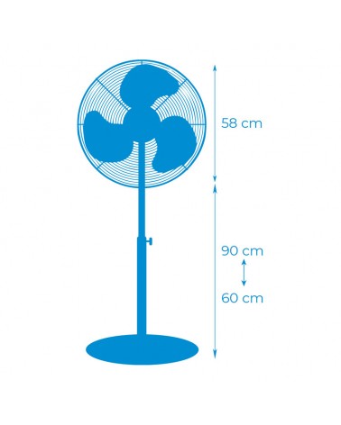 Black and metal standing fan 80W blades 50cm adjustable height 60-90cm