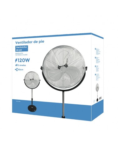 Black and chrome standing fan 120W blades 50cm adjustable height 118-148cm