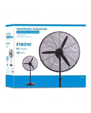 Black standing fan 180W blades 60cm adjustable height 117-156cm