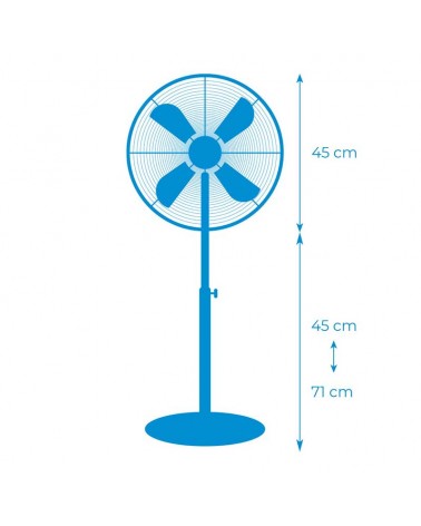 Silver standing fan 60W blades 40cm adjustable height 90-116cm