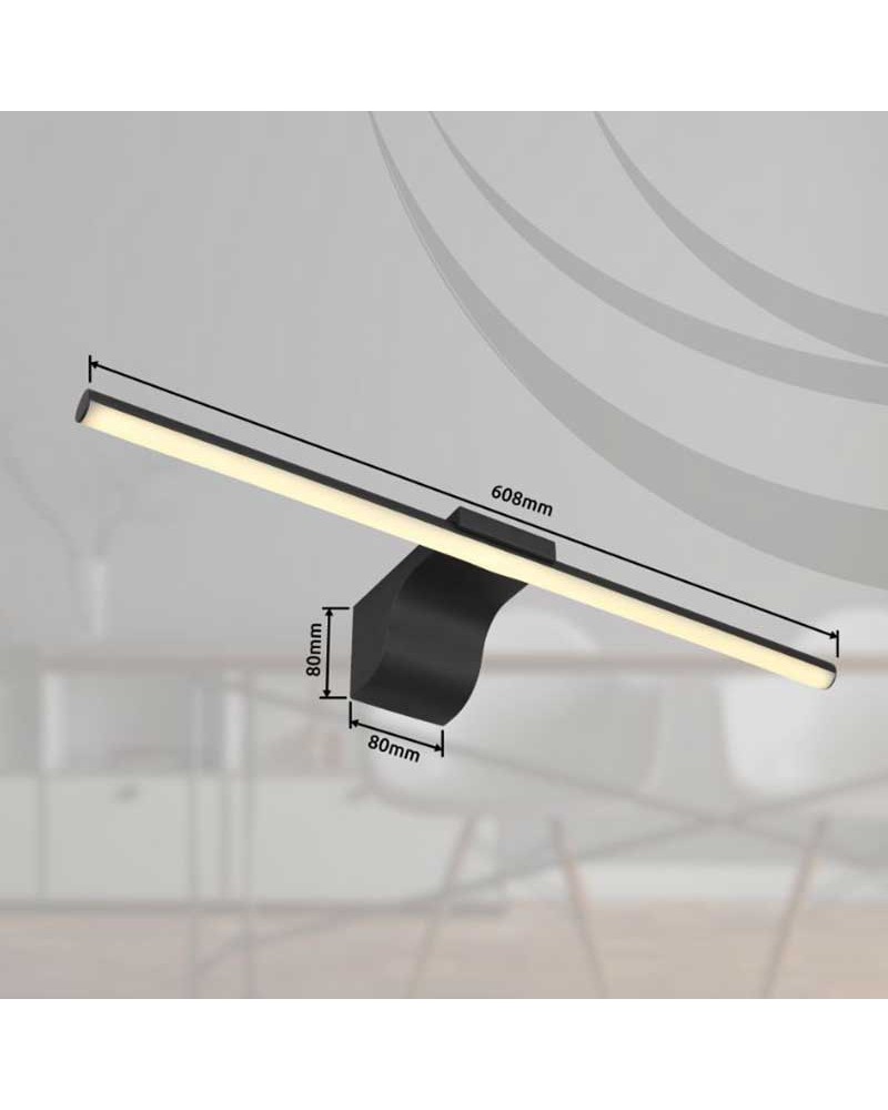 Bathroom wall light 60.8cm metal and acrylic black finish LED 10W 4000K IP44