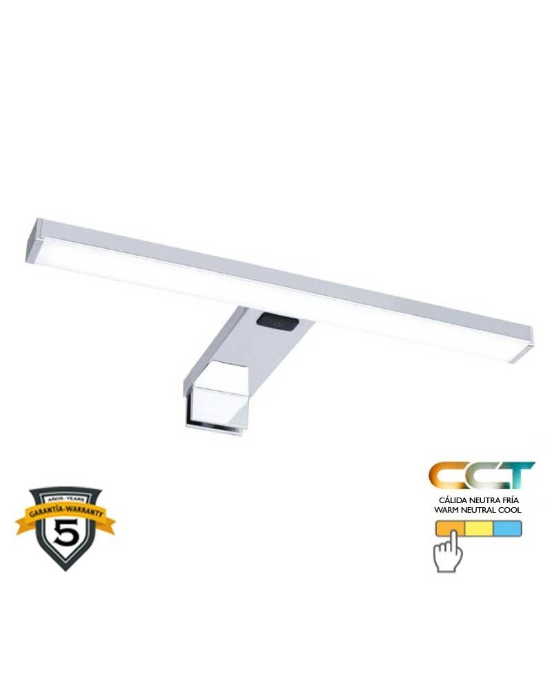 Aplique baño 30cm aluminio y acrílico acabado cromo LED 3,7W CCT 2700K-6500K sin taladro IP44