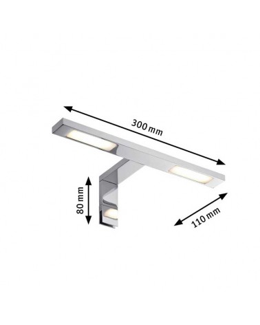 Aplique baño 30cm metal acabado cromo LED 2x3,2W 2700K sin taladro IP44