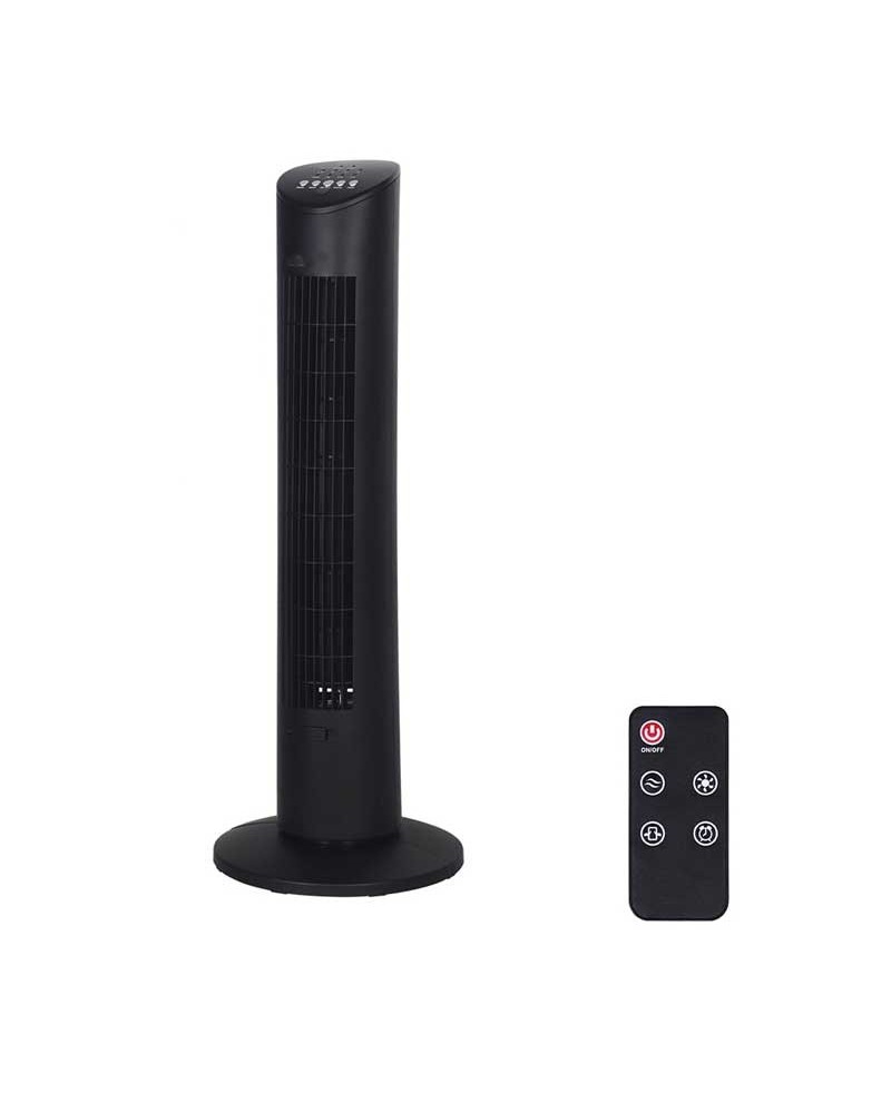 Black tower fan with remote control 60W 78.3cm high