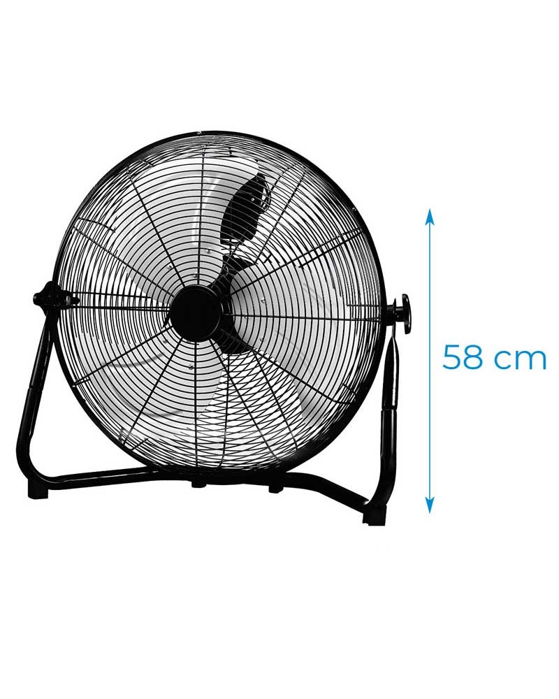 Black industrial floor fan 120W blades Ø50cm