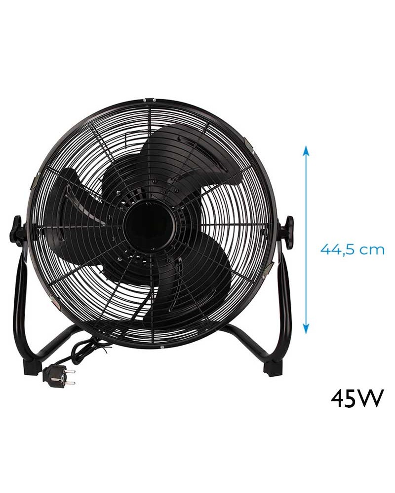 Black oscillating industrial floor fan 45W blades Ø35cm