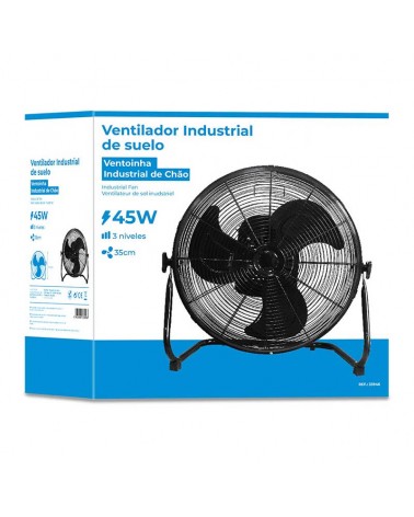 Black oscillating industrial floor fan 45W blades Ø35cm