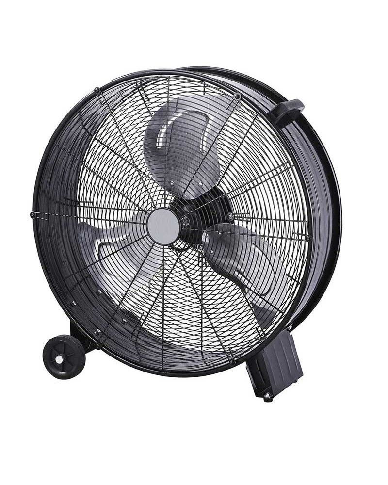 Industrial floor fan with black and chrome wheels 180W blades Ø65cm