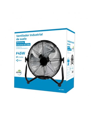 Black industrial floor fan 45W blades Ø30cm