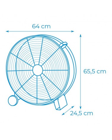 Industrial floor fan with black and chrome wheels 180W blades Ø65cm