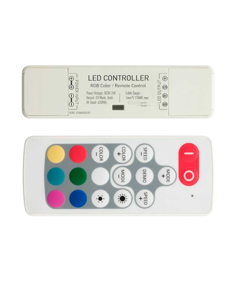 Controlador RF RGB Control Remoto 5-24V 3X4A