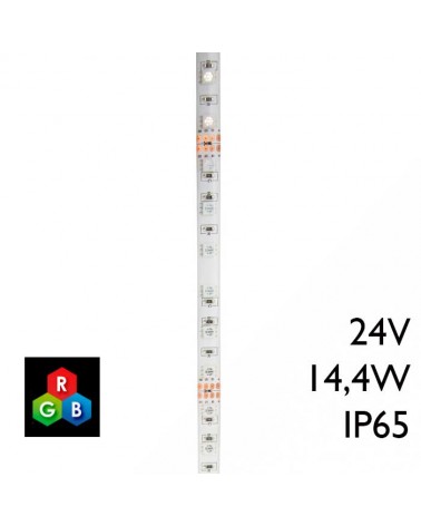 Tira LED RGB IP65 14,4W 24V 5 metros para mando
