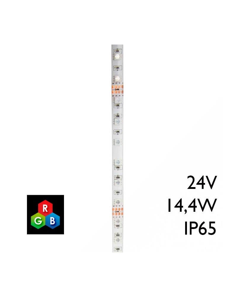 Tira LED RGB IP65 14,4W 24V 5 metros para mando