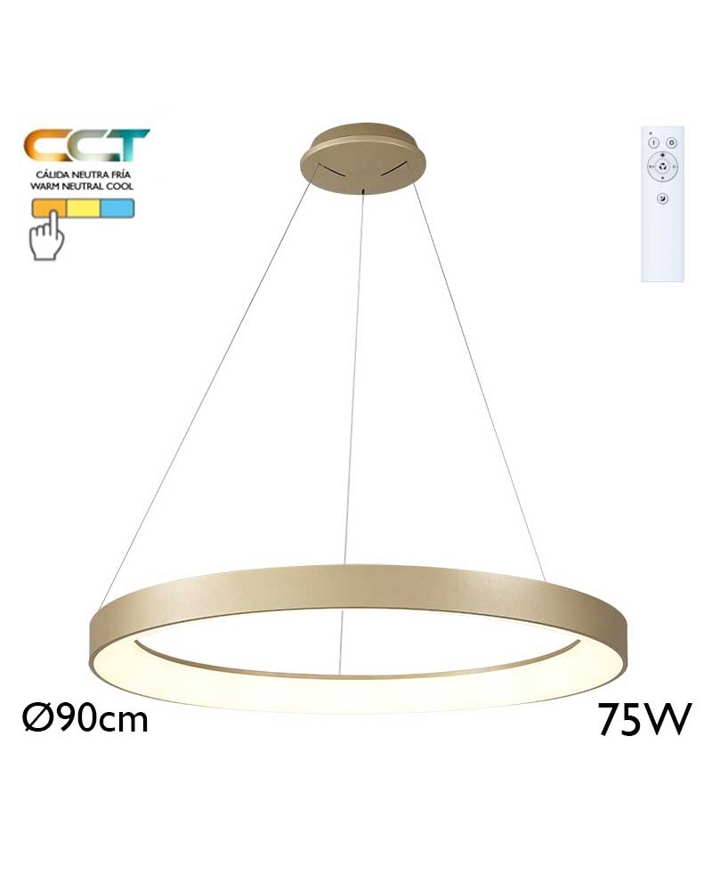 LED Ceiling lamp 90cm diameter 75W black or gold finish CCT 2700K/4000K/5000K DIMMABLE with remote control
