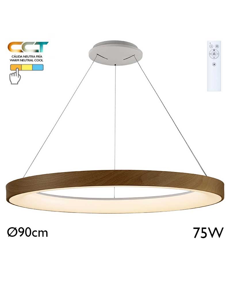 LED Ceiling lamp 90cm diameter 75W wood finish CCT 2700K/4000K/5000K DIMMABLE with remote control