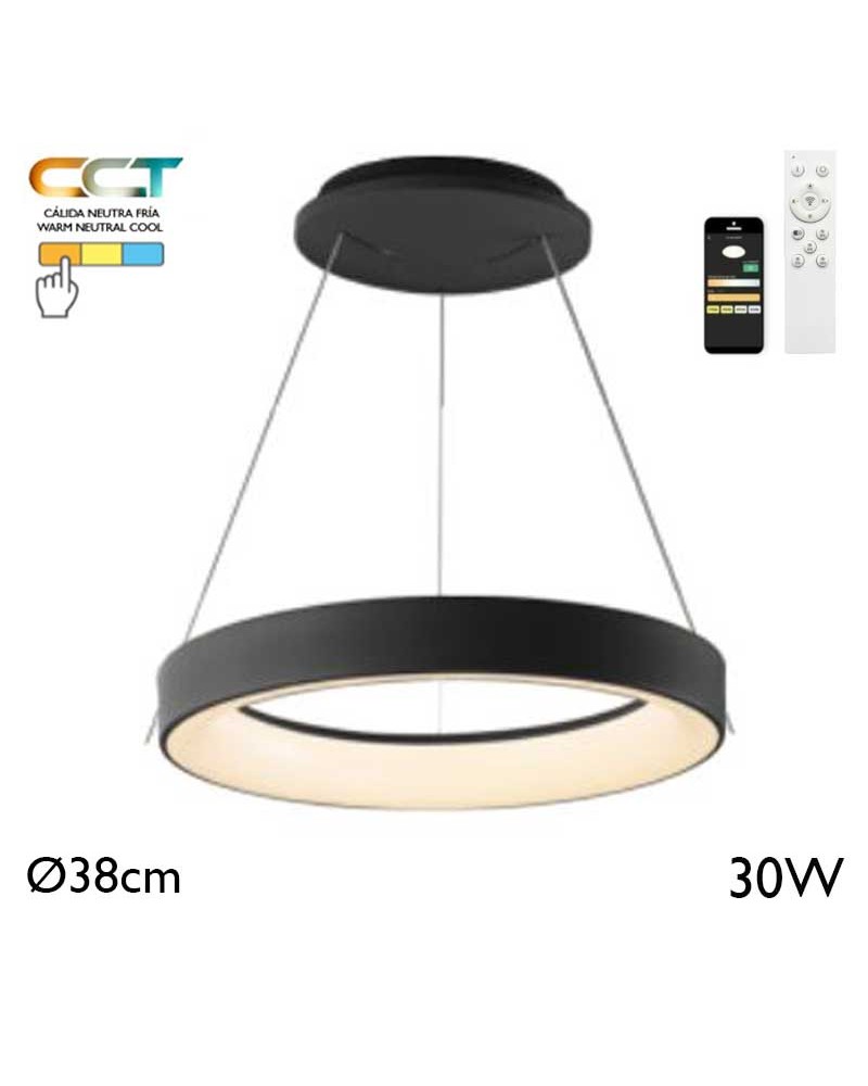 LED Ceiling lamp 38cm diameter 30W metal and acrylic CCT 2700K/4000K/5000K DIMMABLE with remote control and app