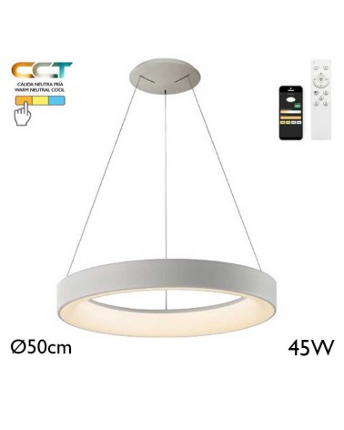 Lámpara de techo de 50cm de diámetro LED 45W de metal y acrílico CCT 2700K/4000K/5000K REGULABLE con mando y app