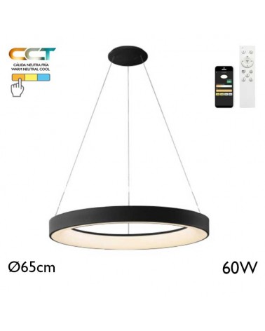 Lámpara de techo de 65cm de diámetro LED 60W de metal y acrílico CCT 2700K/4000K/5000K REGULABLE con mando y app