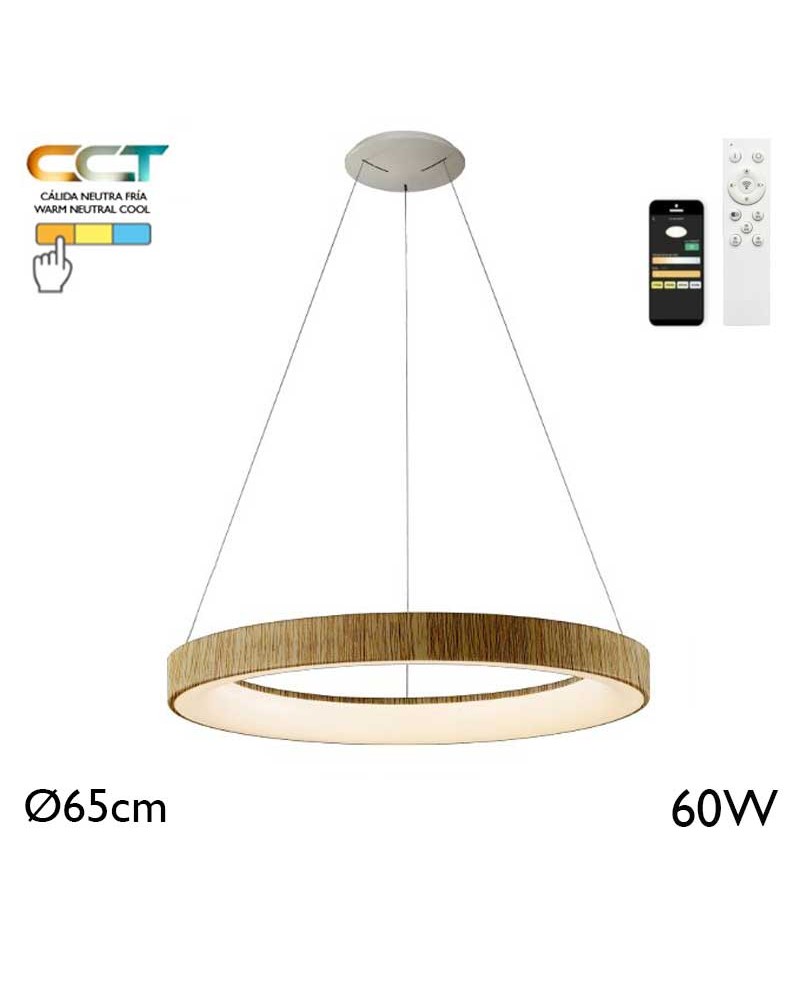 LED Ceiling lamp 65cm diameter 60W metal and acrylic CCT 2700K/4000K/5000K DIMMABLE with remote control and app