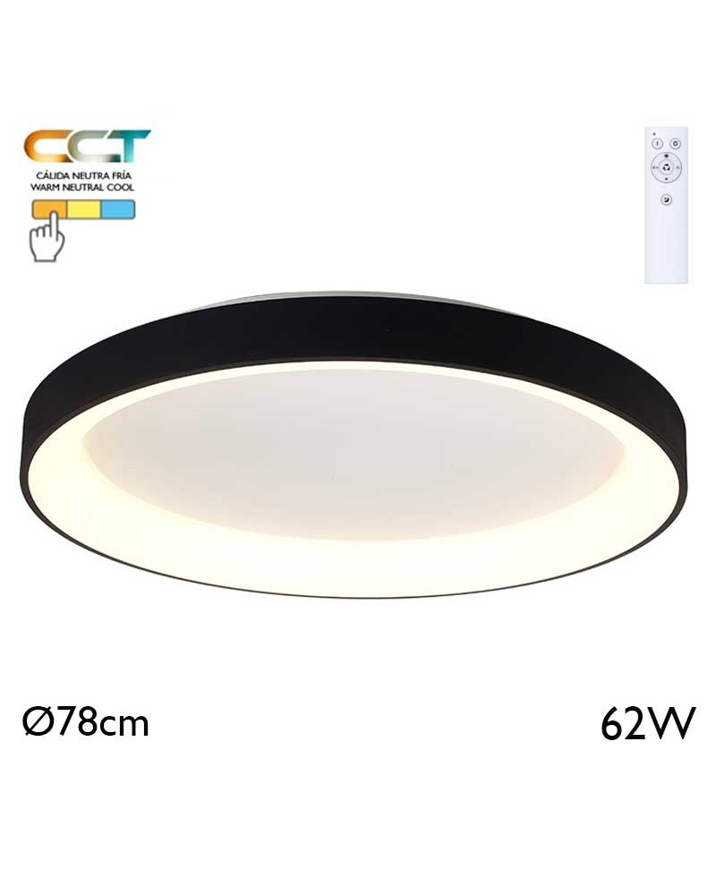 LED Ceiling light 78cm diameter 62W metal and acrylic CCT 2700K/4000K/5000K DIMMABLE with remote control