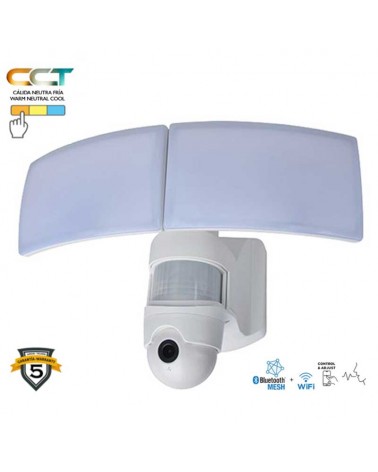 LED outdoor spotlight made of aluminum and white PC 36W IP44 with movement sensor and full HD camera CCT 2700K-6500K