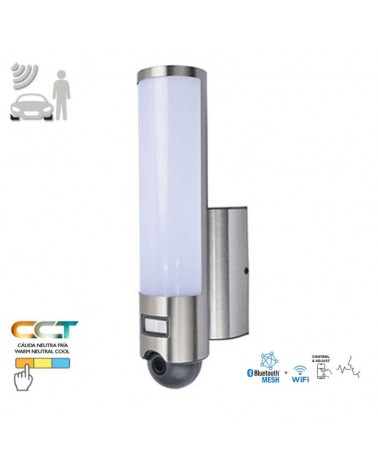 Aplique de exteriores 33,4cm LED 17,5W de acero inoxidable y PC IP44 sensor movimiento app y camara full HD CCT 2700K-6500K