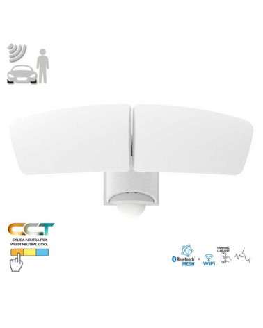 Aplique de exteriores doble 28cm LED 14,5W de aluminio y PC blanco IP44 sensor movimiento app CCT 2700K-6500K