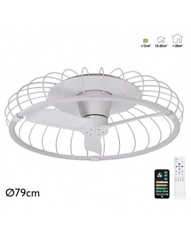 Ceiling fan 35W white wifi grid Ø79cm DC motor LED 75w ADJUSTABLE bluetooth control included and app