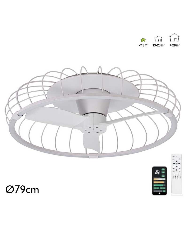 Ventilador de techo 35W rejilla wifi blanco Ø79cm motor DC LED 75w REGULABLE bluetooth mando incluido y app