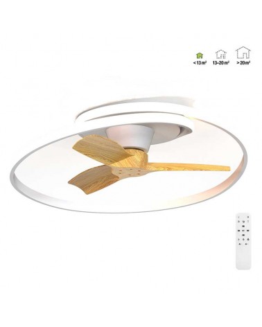 White and wood ceiling fan 30W 78x73cm DC motor LED light 60W remote control ADJUSTABLE light temperature