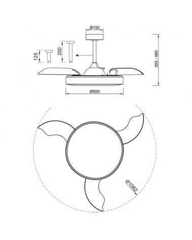 White ceiling fan 30W Ø50cm DC motor LED ceiling light 50W control included and app ADJUSTABLE light temperature