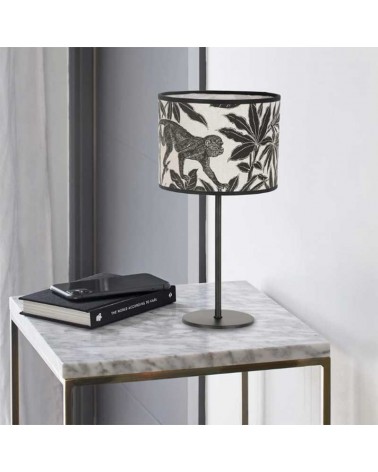 Table lamp 36cm metal and cotton lampshade with monkeys and jungle print E27