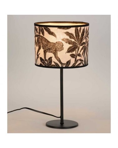 Table lamp 36cm metal and cotton lampshade with monkeys and jungle print E27