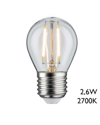 Clear Spherical LED Filament Bulb 45mm 2.6W 2700K E27 250Lm