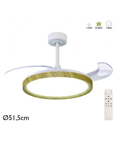 White and wood ceiling fan 28W Ø51.5cm with 50W LED light ADJUSTABLE remote control light temperature