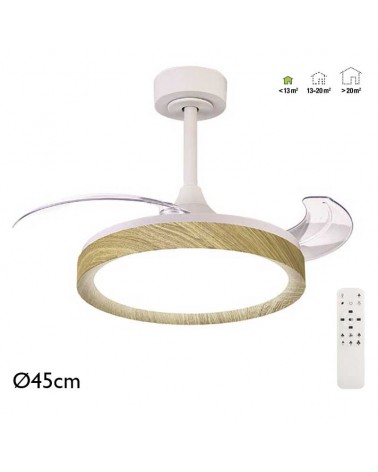 White and wood ceiling fan 25W Ø45cm with 40W LED light ADJUSTABLE remote control light temperature