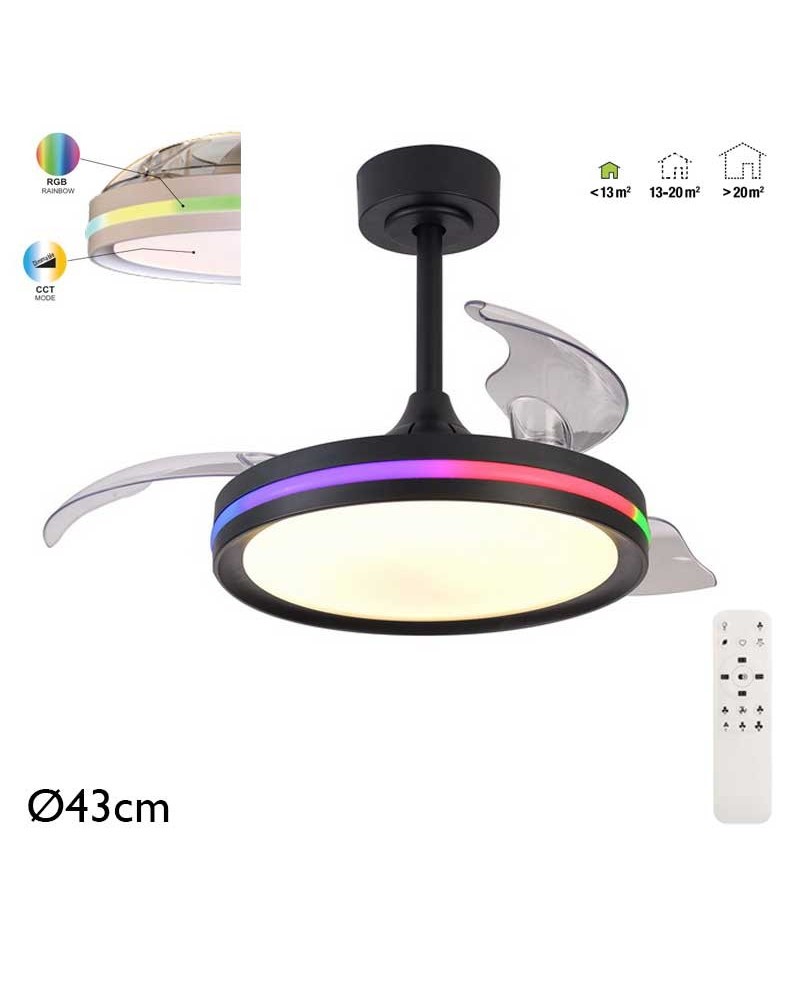 Black ceiling fan ceiling light 28W Ø43cm LED ceiling light 40W RGB CCT remote control DIMMABLE light