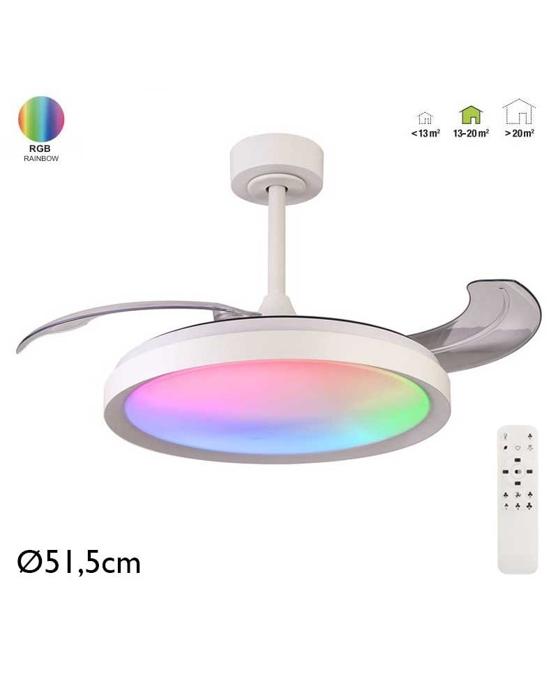 Plafón ventilador de techo blanco 30W Ø51,5cm plafón LED 50W RGB CCT control remoto luz REGULABLE