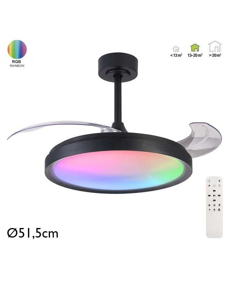 Black ceiling fan 30W Ø51.5cm LED ceiling light 50W RGB CCT remote control DIMMABLE light