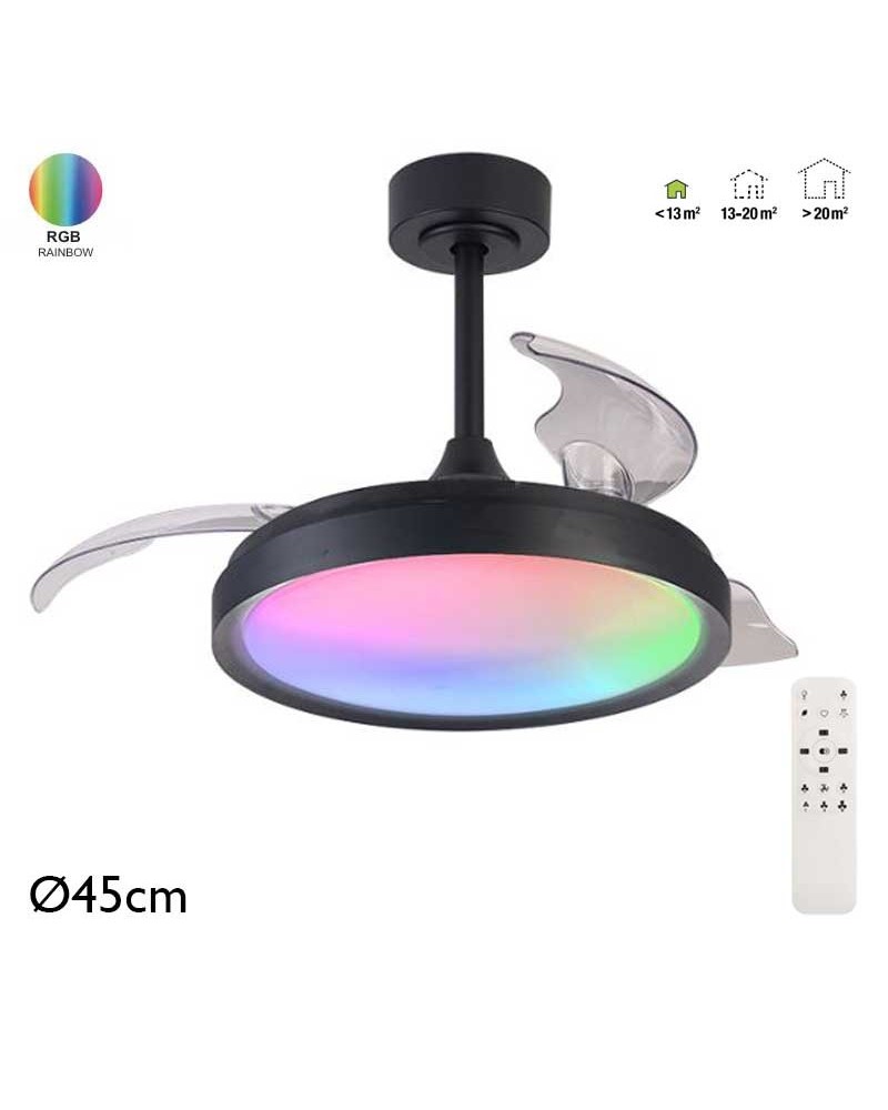 Black ceiling fan ceiling light 28W Ø45cm LED ceiling light 40W RGB CCT remote control DIMMABLE light