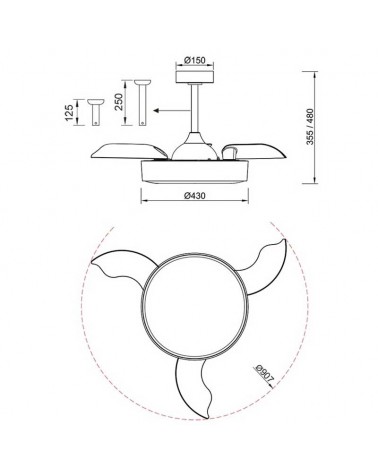 Ventilador de techo blanco 25W Ø43cm motor DC plafón LED 45W mando incluido y app REGULABLE temperatura luz