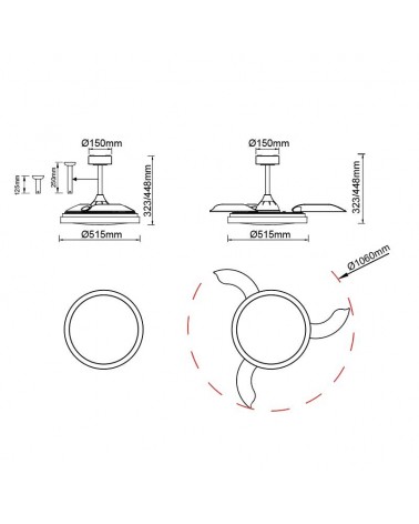 Plafón ventilador blanco y madera 28W Ø51,5cm con luz LED 50W control remoto REGULABLE temperatura luz