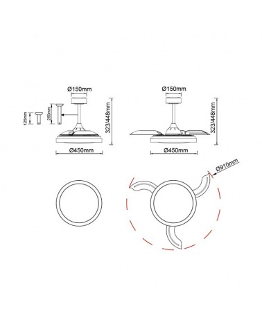 White and wood ceiling fan 25W Ø45cm with 40W LED light ADJUSTABLE remote control light temperature