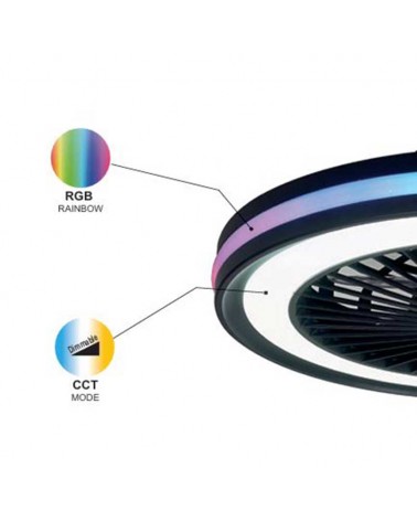 Ventilador inteligente de techo blanco 20W Ø46,6cm motor DC LED 40W REGULABLE CCT y RGB control remoto