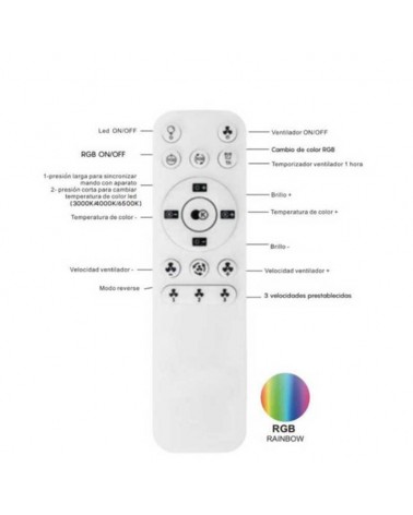 Ventilador inteligente de techo blanco 20W Ø46,6cm motor DC LED 40W REGULABLE CCT y RGB control remoto