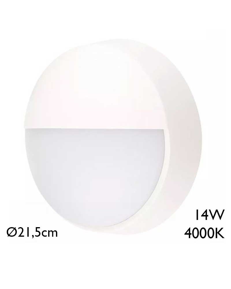 Round white outdoor wall light 21.5cm diameter LED 14W 4000K IP54