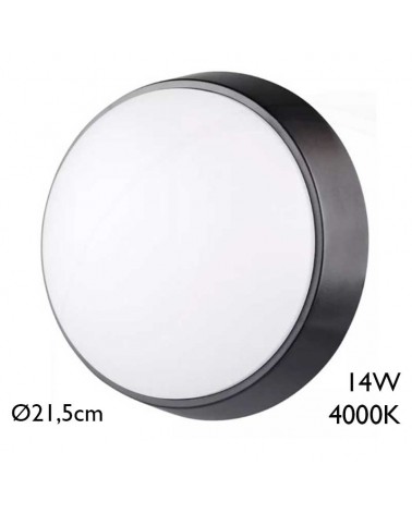 Round black outdoor wall light 21.5cm diameter LED 14W 4000K IP54